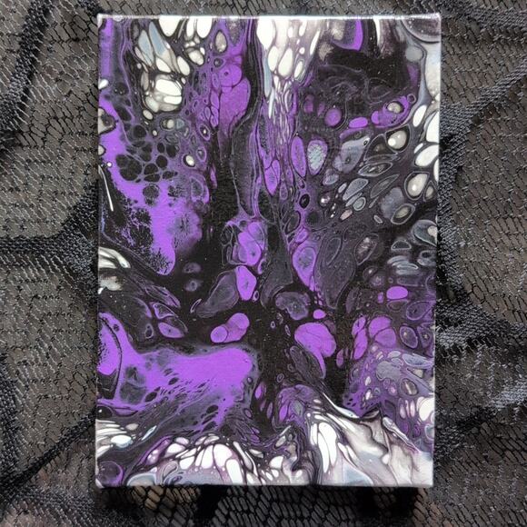 Abstract Purple and Black Canvas Art Painting 5"×7" Gothic Halloween - Picture 4 of 6